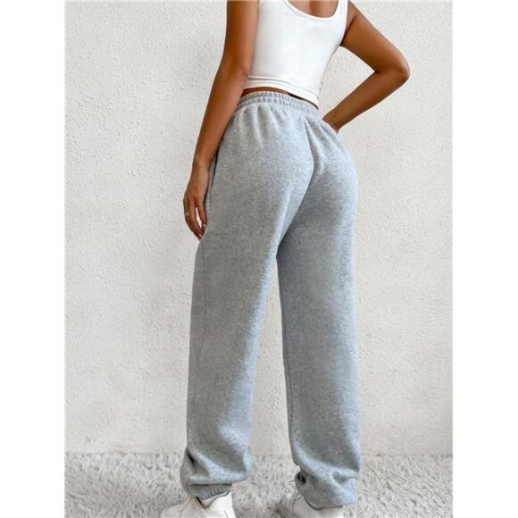 Women's Gray High Waisted Crossover Sweatpants Baggy Athletic Joggers Pants - Picture 2 of 7